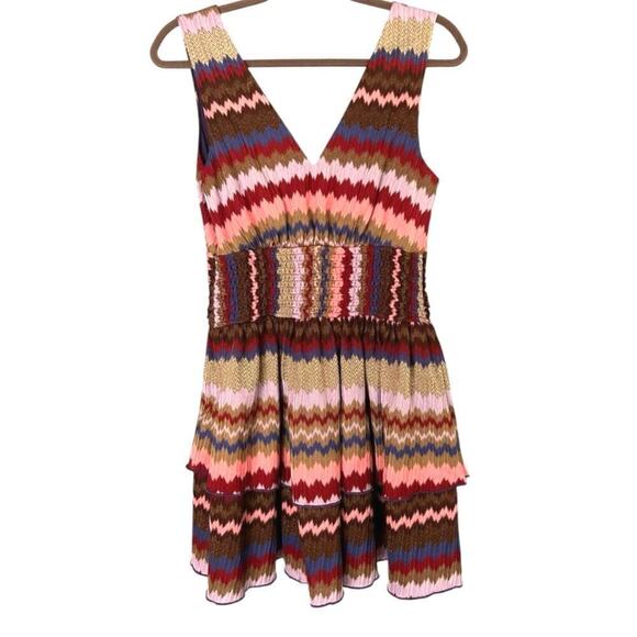 Ramy Brook Laura Knit Zigzag Metallic Tiered Mini Dress V-Neck Medium NEW - Picture 5 of 9